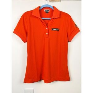 Proto Womens Orange Short Sleeve Polo Shirt Logo Graphic Size M